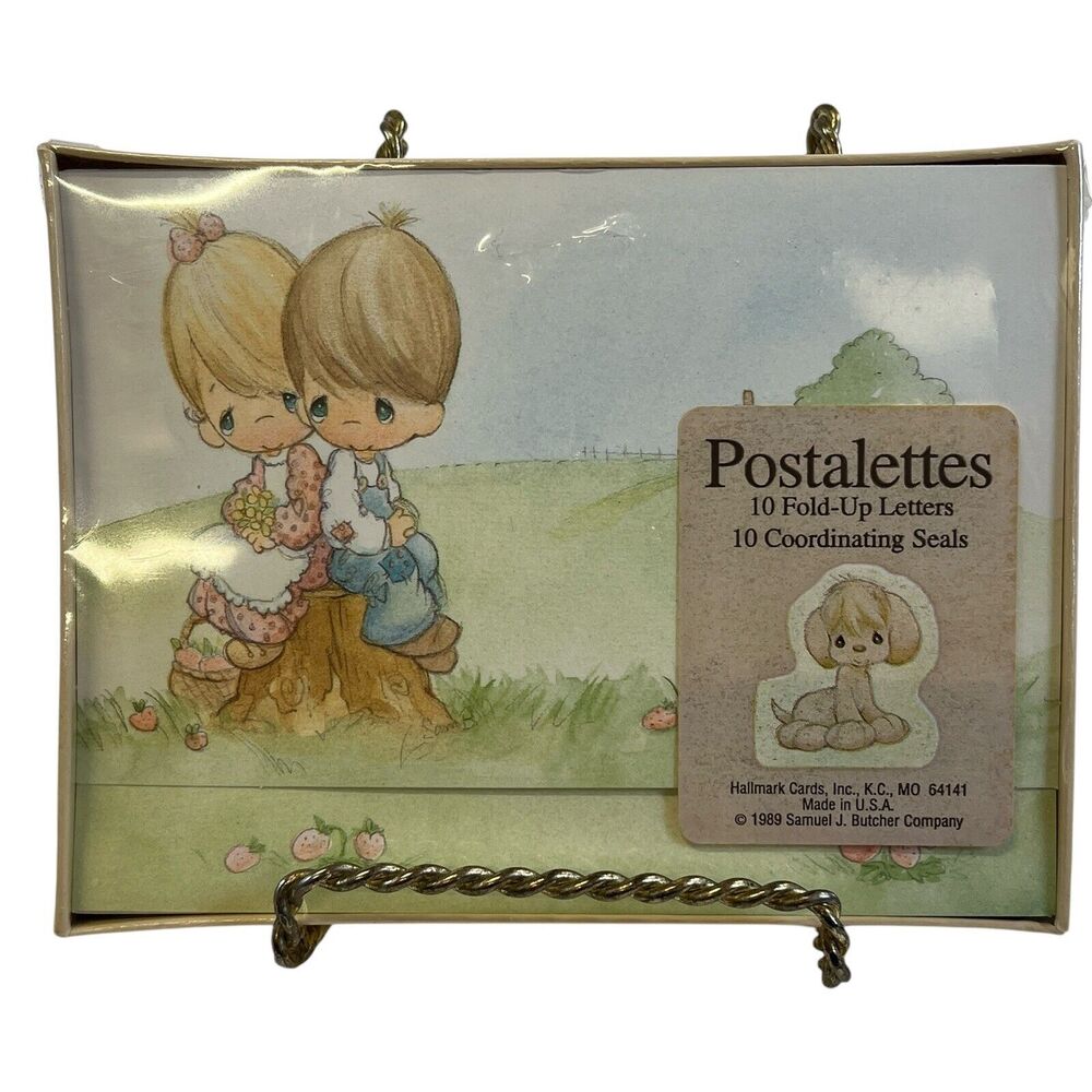 NEW VINTAGE HALLMARK PRECIOUS MOMENTS POSTALETTES Tri Fold W/ Gold‎ Seals 1989